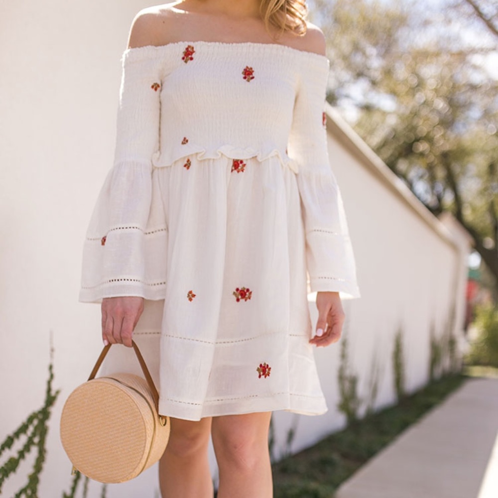 Counting Daisies Embroidered Off the Shoulder Dress Free People